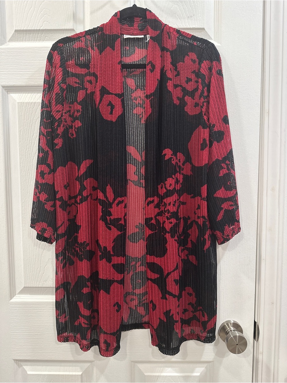 Susan Graver 3/4 sleeve floral mesh net cardigan size M EUC
